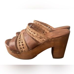 Bed|Stu Heels Sandal Chunky Women’s US 8.5 Tan Leather Crystal Platform Y2K Wood